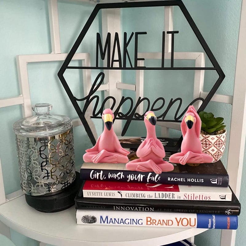 Goodeco 2.4" Mini Yoga Flamingo Figurines - Tiny Gifts Whimsical Kawaii Pink Flamingo Desk Decor, Set of 3 Fairy Garden Lawn Statues, Flamingo Gifts for Women/Mom/Grandma/Girls - Image 4